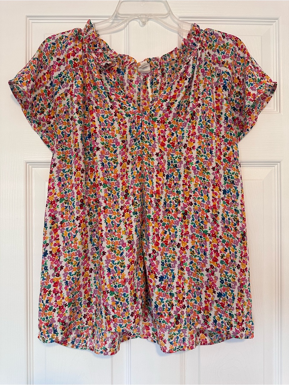 GAP Floral Short Sleeve Ruffle-Neck Blouse